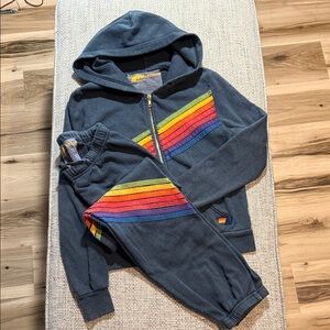 RARE VTG Aviator Nation 7 Stripe Set Full Zip Hoodie/Sweats Gray Both XS